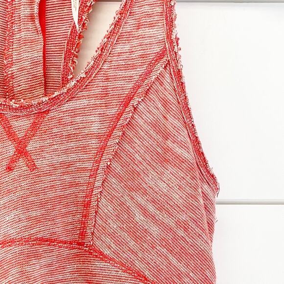 Free People Womens XS Racerback Striped Tank Top Back Zip Dark Coral Orange - Picture 3 of 9